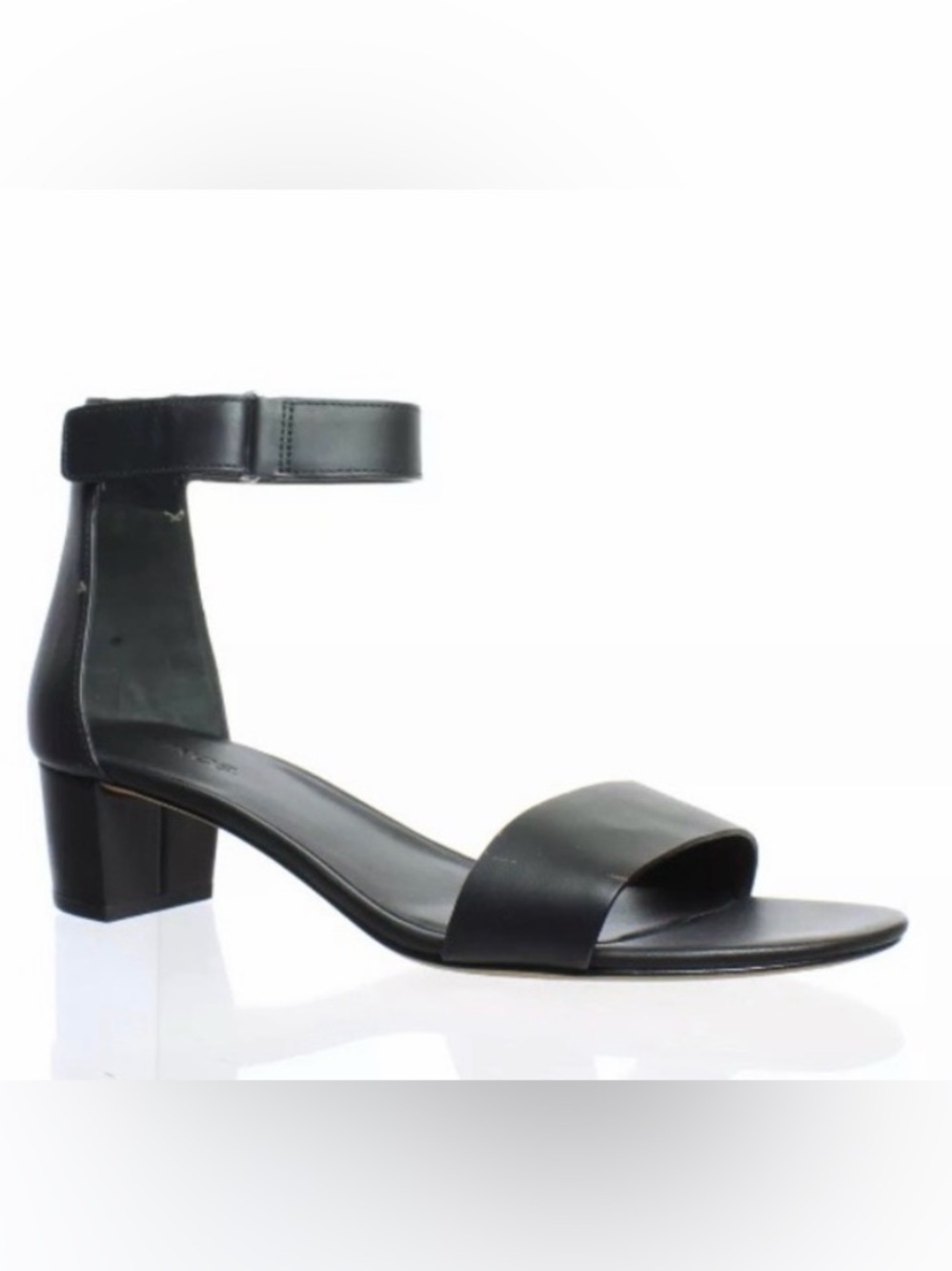 Vince Black Leather Ankle-Strap Block Heel Sandals